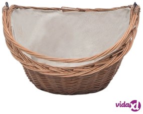 vidaXL Cesta Legna da Ardere con Manico 60x44x55 cm Naturale in Salice