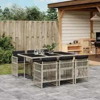 Set da Pranzo da Giardino 7 pz Cuscini Polyrattan Grigio Chiaro 3210911