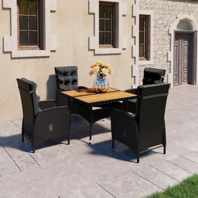 Set mobili da pranzo per giardino 5 pz polyrattan e acacia nero