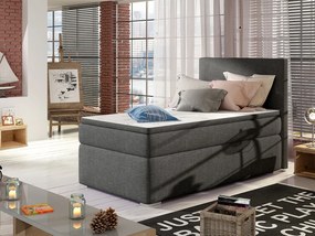 Letto singolo boxspring Digione - Tessuto grigio liscio