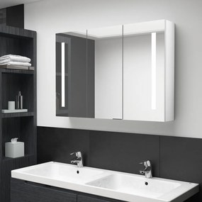 Armadietto bagno con specchio e led bianco lucido 89x14x62 cm