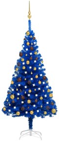 Albero di Natale Preilluminato con Palline Blu in PVC, Albero di Natale Preilluminato con Palline Blu 150 cm PVC