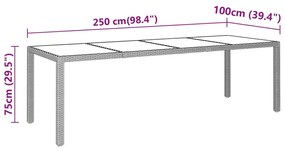 Tavolo giardino grigio 250x100x75cm vetro temperato polyrattan