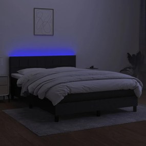 Letto a Molle con Materasso e LED Nero 140x190 cm in Tessuto