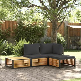 Set divani da giardino 4pz con cuscini legno massello di acacia