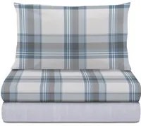 Completo letto 1 piazza e mezza scozzese azzurro cotone Marvin