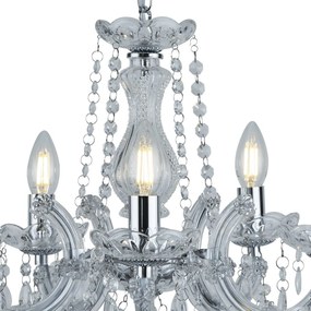 Lampadario Classico Marie Therese Acciaio Cromo Cristallo 5 Luci E14