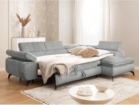 Divano angolare grigio chiaro (con penisola a destra/a L) con rivestimento in velluto a coste Marbeya – Ropez