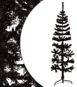 Albero Natale Artificiale Sottile a Metà con Supporto Nero e Verde, Nero / 150 cm