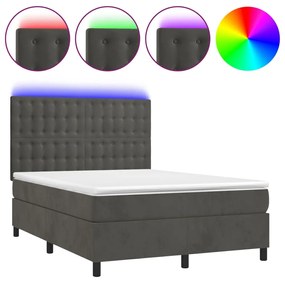 Letto a molle con materasso e led grigio scuro 140x190 cm