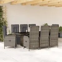 Set da Pranzo da Giardino 9 pz con Cuscini in Polyrattan Grigio 3213533