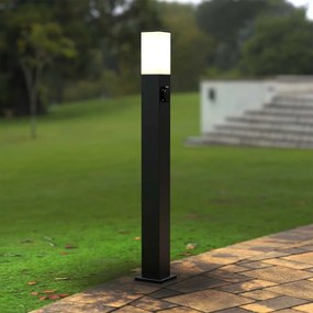 Paletto da giardino con Doppia Presa Corrente, 1m, Acciaio Nero, E27 Base E27
