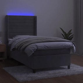 Letto a Molle Materasso e LED Grigio Chiaro 80x200 cm Velluto