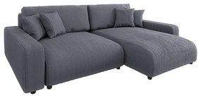 Divano letto angolare in velluto a coste grigio scuro (penisola variabile) Sara - Ropez