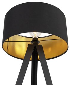 Lampada da terra nera con paralume nero e interno oro - Ilse