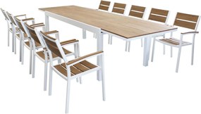 VIDUUS - set tavolo in alluminio e polywood cm 200/300 x 95 x 74 h con 10 poltrone Viduus