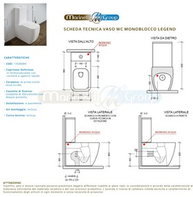 Vaso WC monoblocco Legend filo muro in ceramica completo di sedile softclose