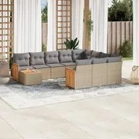 Set Divani da Giardino 11 pz con Cuscini Beige in Polyrattan 3228047