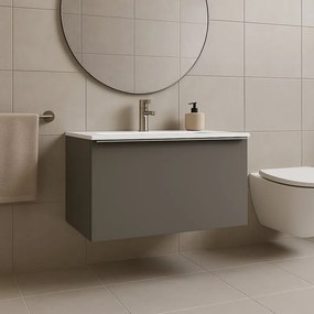 Mobile da bagno sospeso sotto lavabo Pixel plain 1 cassetto L 80 x H 40 x P 45.5 cm grigio carbone laccato opaco, con maniglia alluminio brillante