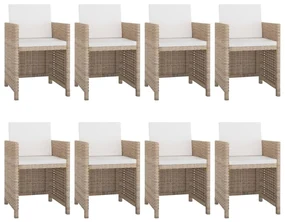 Set da pranzo da giardino 9 pz con cuscini in polyrattan beige