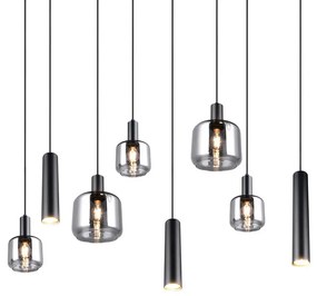 Lampadario nero con paralume in metallo-vetro Mataro - Trio