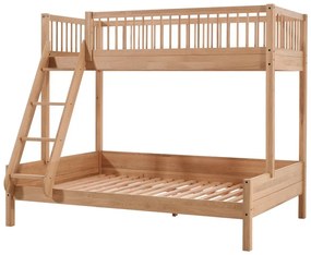 Letto da bambini a castello di colore naturale in rovere massiccio con rete inclusa 140x200/90x200 cm Forrest – Vipack