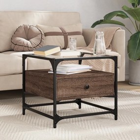 Tavolino Salotto Con Ante İn Vetro Rovere Marrone 50x50x45 Cm /