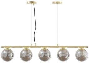 Lampadario in metallo e vetro fumé lucido - 5 globi - L. 100 x H. 100 x H. 120 cm - Dorato - SOFIA