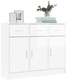 Credenza bianco lucido 91x28x75 cm in legno multistrato