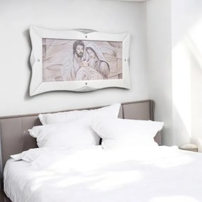 Quadro su tela moderno 50x120 cm con cornice in pelle Bianca Sacra Famiglia