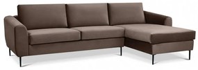Divano moderno con chaise longue e gambe in metallo, Marrone