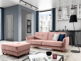 Divano letto 3 posti con pouf New Mexico - Tessuto rosa