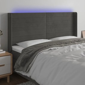 Testiera A Led Grigio Scuro 163x16x118/128cm İn Velluto /