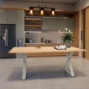 Tavolo da pranzo fisso Cross in legno grezzo di abete marrone per 6 persone L 160 x L 90 X H 75 cm