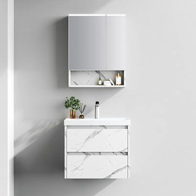 Kamalu - Mobile bagno sospeso 60 cm finitura marmo e specchio contenitore | KAM-VV60