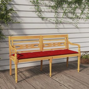 Panchina batavia con cuscino rosso 150 cm legno massello teak