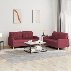 Set Di Divani 2 Pz Con Cuscini Rosso Vino İn Tessuto /