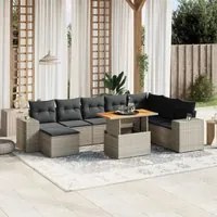 Set Divano da Giardino 9 pz con Cuscini Grigio in Polyrattan 3272775