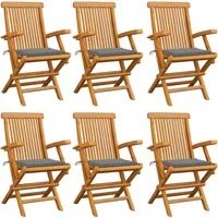 Sedie da Giardino con Cuscini Grigi 6 pz in Massello di Teak 3062542