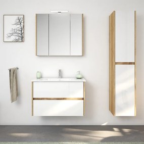 Kamalu - Mobile bagno sospeso 80 cm bicolore rovere naturale e bianco | LAC-AMFI-80