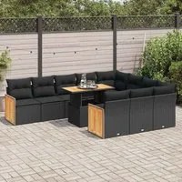 Set Divani da Giardino 11 pz con Cuscini Polyrattan Acacia Nero 3327758