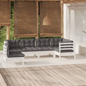 Set divani da giardino 6 pz con cuscini bianchi legno di pino