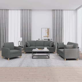 Set Di Divani 3 Pz Con Cuscini Grigio Scuro İn Tessuto /