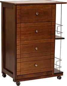 Carrello da cucina GIADA con 4 cassetti e portabottiglie Noce