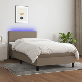 Letto A Molle Con Materasso E Led Tortora 90x200 Cm İn Tessuto /