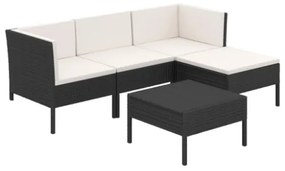 Set Divani da Giardino 5 pz con Cuscini in Polyrattan Nero