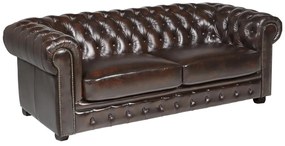 Divano Chesterfield a 3 posti 100% pelle di bufalo Marrone con riflessi castani - BRENTON