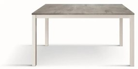 Tavolo TROPEA in legno, finitura grigio cemento e base in metallo verniciato bianco, allungabile 140&#215;80 cm &#8211; 190&#215;80 cm