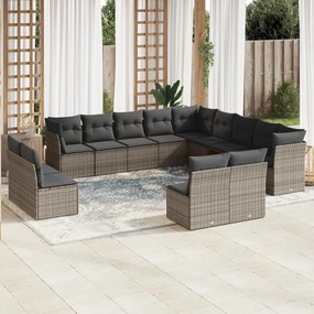 Set Divani da Giardino 12 pz con Cuscini Grigio in Polyrattan