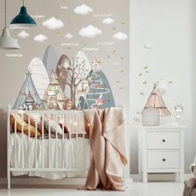 Decalcomanie per la camera dei bambini - Colline con animali  | Inspio